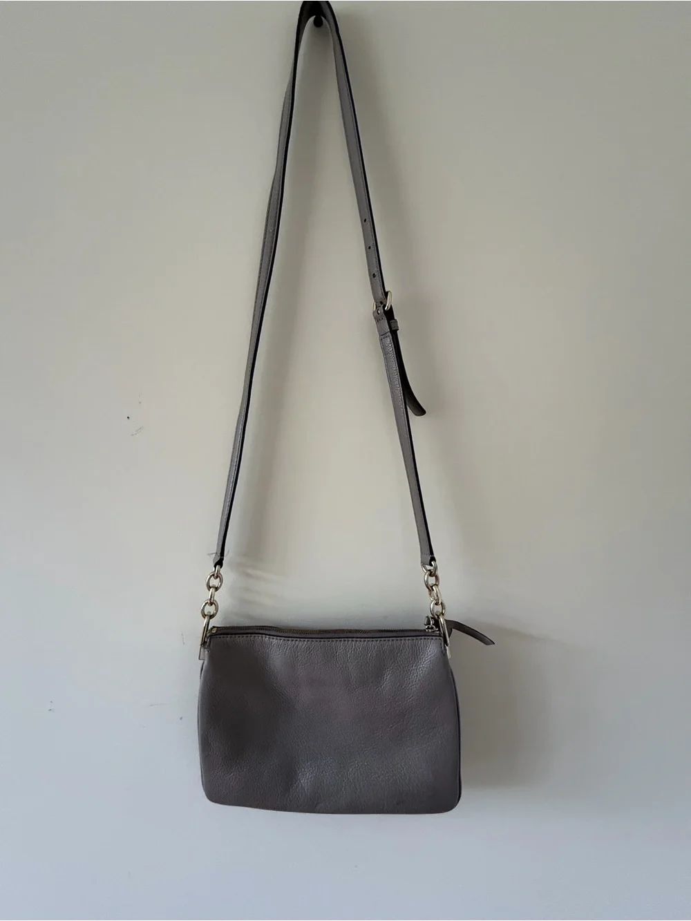 kate spade Gray Pebbled Leather Crossbody with Gold Hardware.